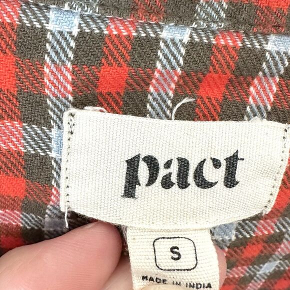 Pact Organic Cotton Top Shirt Womens Sm Plaid Button Up Short Sleeve Prep Grunge - Picture 2 of 7